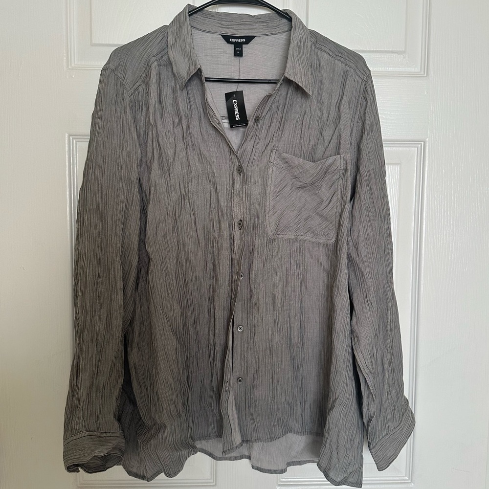 Express Gray Button Down Blouse